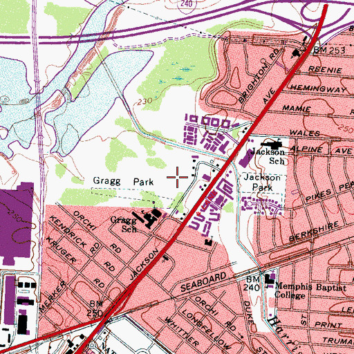 Topographic Map of WLOK-AM (Memphis), TN