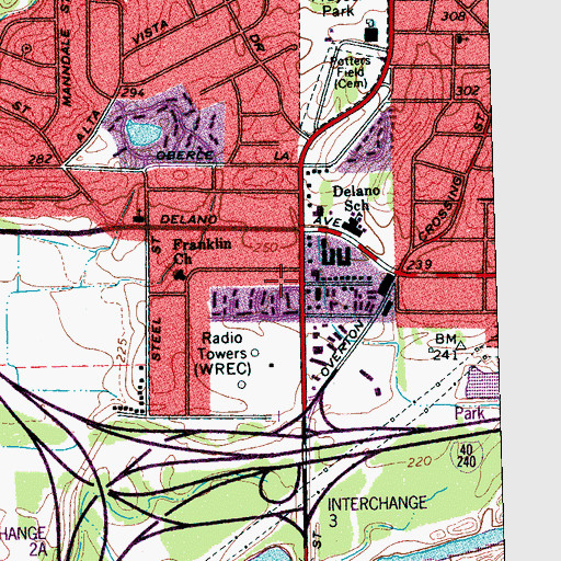 Topographic Map of WREC-AM (Memphis), TN