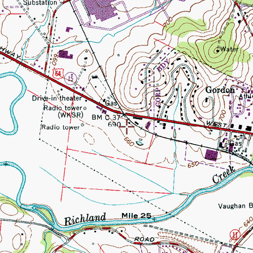 Topographic Map of WKSR-AM (Pulaski), TN
