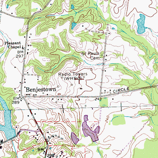 Topographic Map of WHBQ-AM (Memphis), TN