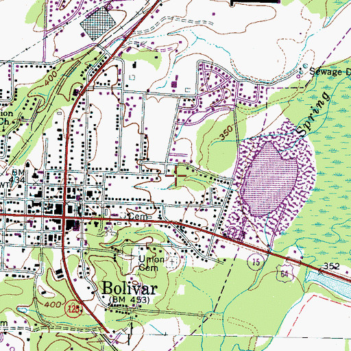 Topographic Map of WBOL-AM (Bolivar), TN