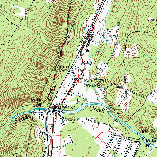 Topographic Map of WEDG-AM (Soddy-Daisy), TN