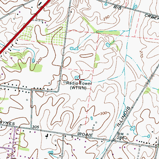 Topographic Map of WTNN-AM (Millington), TN