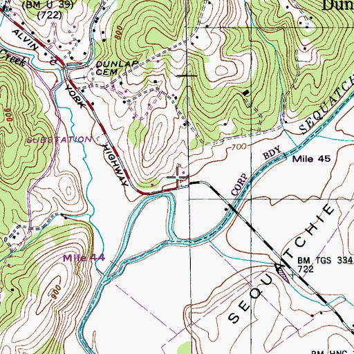 Topographic Map of WSVC-AM (Dunlap), TN