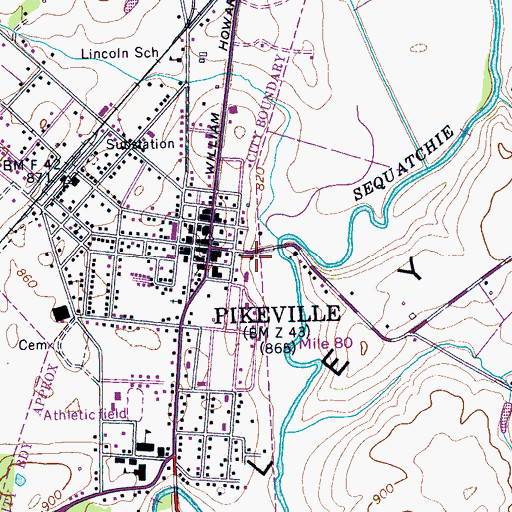 Topographic Map of WUAT-AM (Pikeville), TN