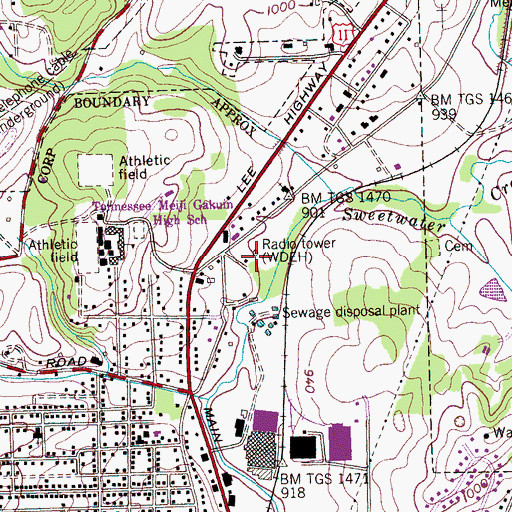Topographic Map of WDEH-AM (Sweetwater), TN
