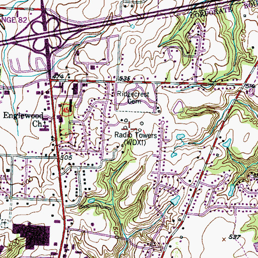 Topographic Map of WDXI-AM (Jackson), TN