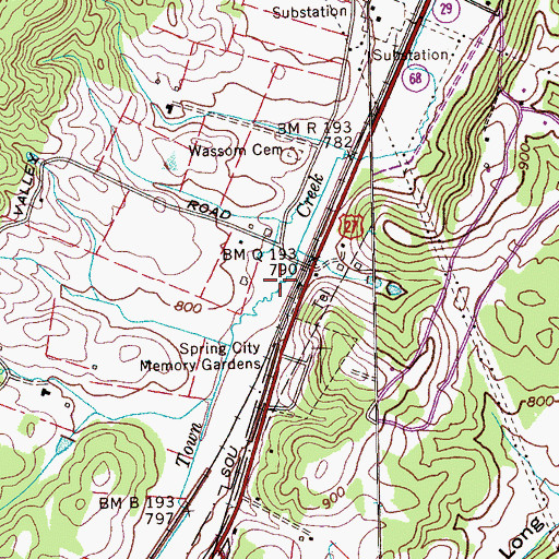 Topographic Map of WXQK-AM (Spring City), TN