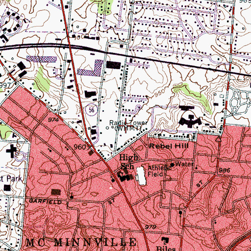 Topographic Map of WAKI-AM (McMinnville), TN