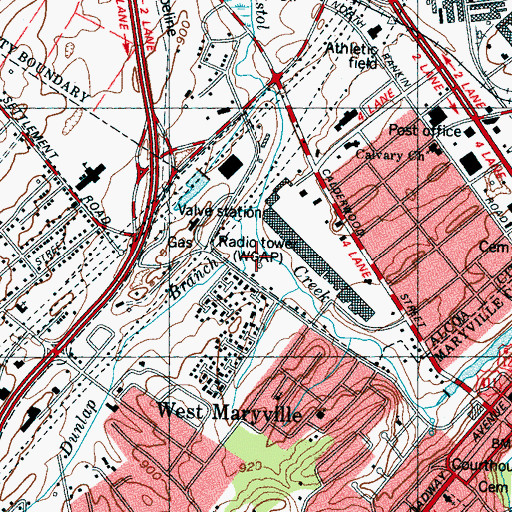 Topographic Map of WGAP-AM (Maryville), TN