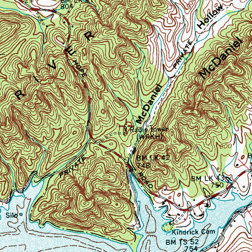 Topographic Map of WOFE-AM (Rockwood), TN