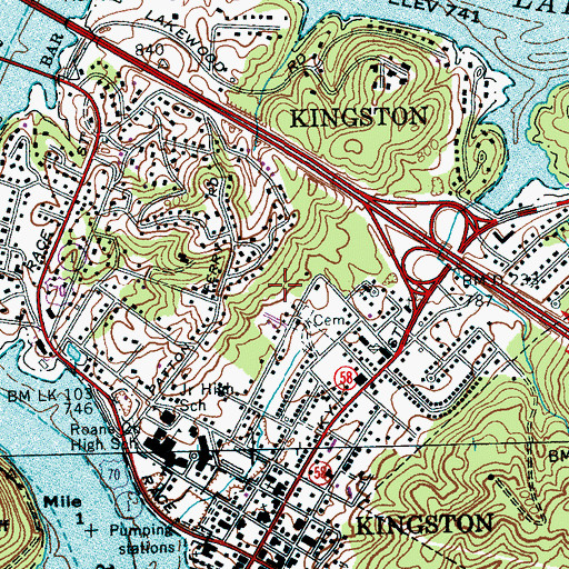 Topographic Map of WTNR-AM (Kingston), TN