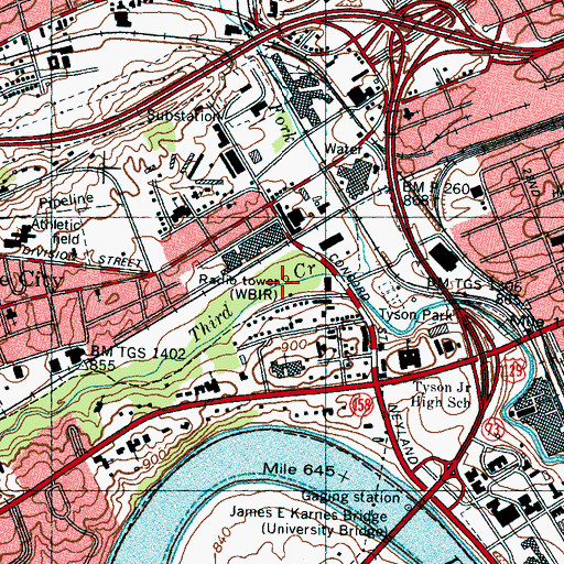 Topographic Map of WIMZ-AM (Knoxville), TN