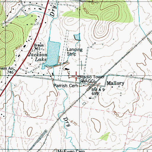 Topographic Map of WTJT-AM (Franklin), TN
