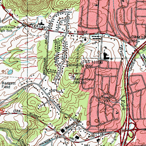 Topographic Map of WKXV-AM (Knoxville), TN