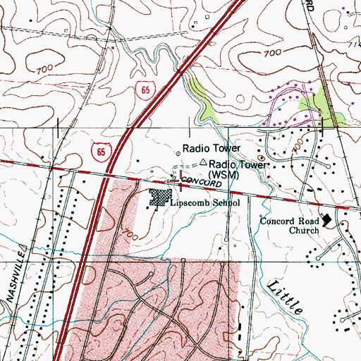 Topographic Map of WSM-AM (Nashville), TN