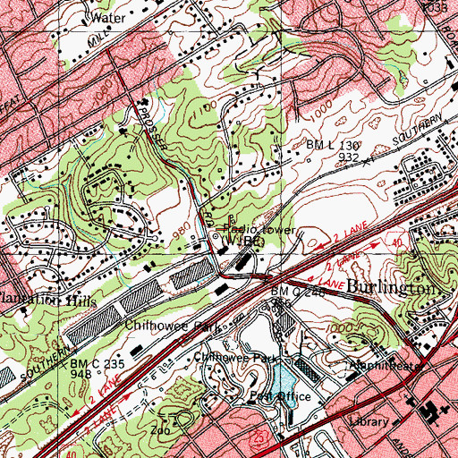 Topographic Map of WBMK-AM (Knoxville), TN