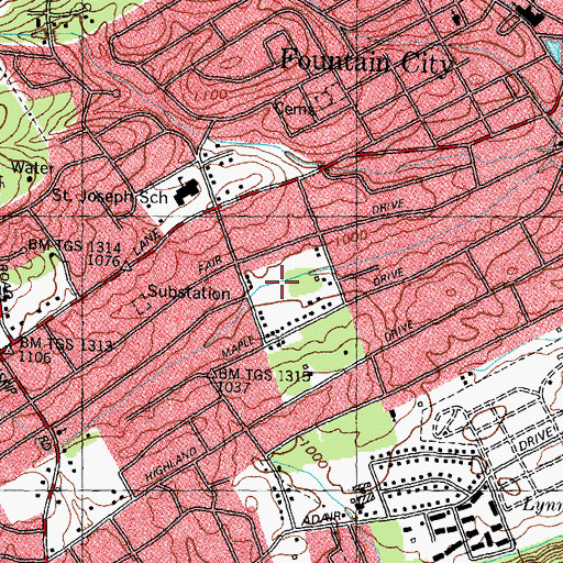 Topographic Map of WITA-AM (Knoxville), TN