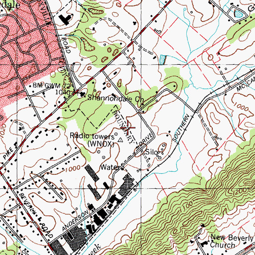 Topographic Map of WNOX-AM (Knoxville), TN