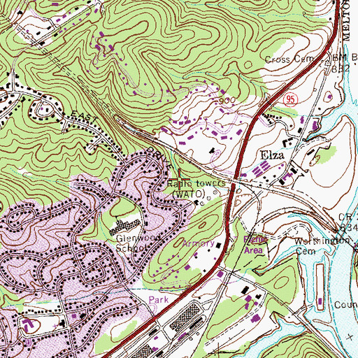 Topographic Map of WATO-AM (Oak Ridge), TN