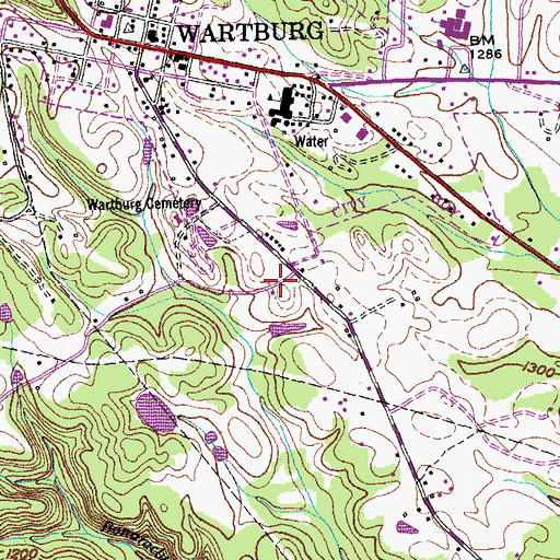 Topographic Map of WECO-AM (Wartburg), TN
