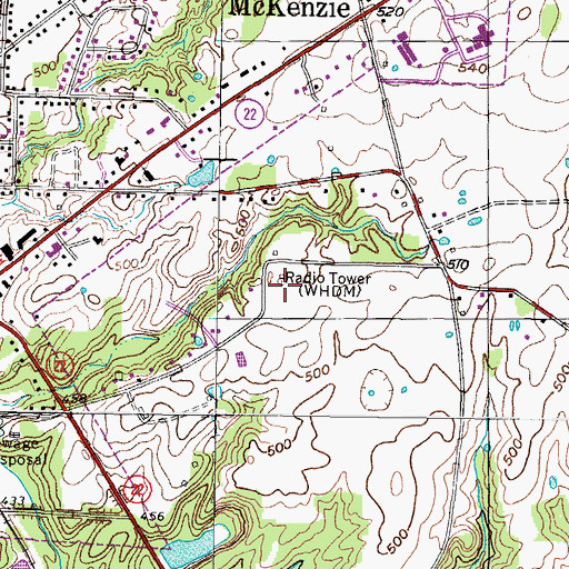 Topographic Map of WHDM-AM (McKenzie), TN