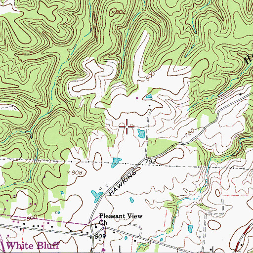 Topographic Map of WBDX-AM (White Bluff), TN