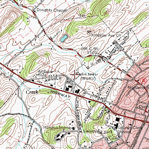 Topographic Map of WGRV-AM (Greeneville), TN