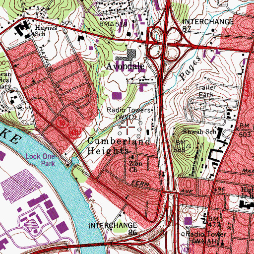 Topographic Map of WVOL-AM (Berry Hill), TN