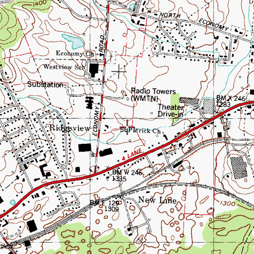 Topographic Map of WMTN-AM (Morristown), TN