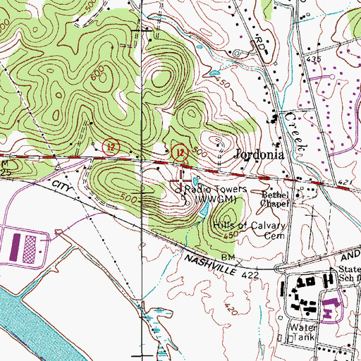 Topographic Map of WWGM-AM (Nashville), TN