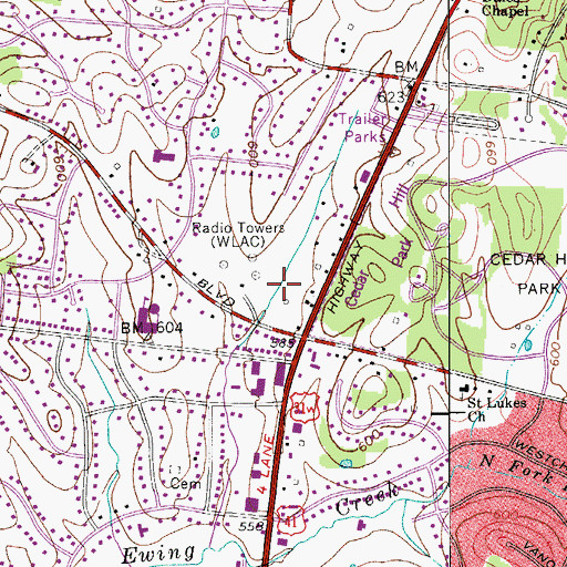 Topographic Map of WLAC-AM (Nashville), TN