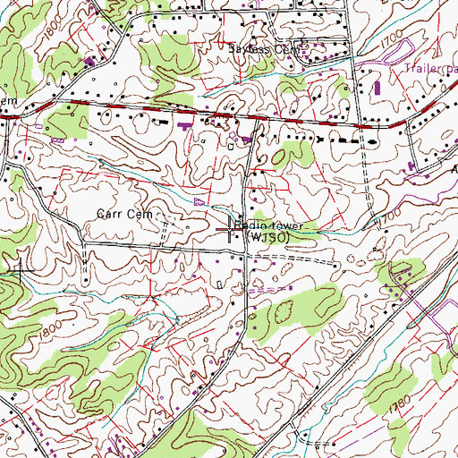 Topographic Map of WJSO-AM (Jonesboro), TN