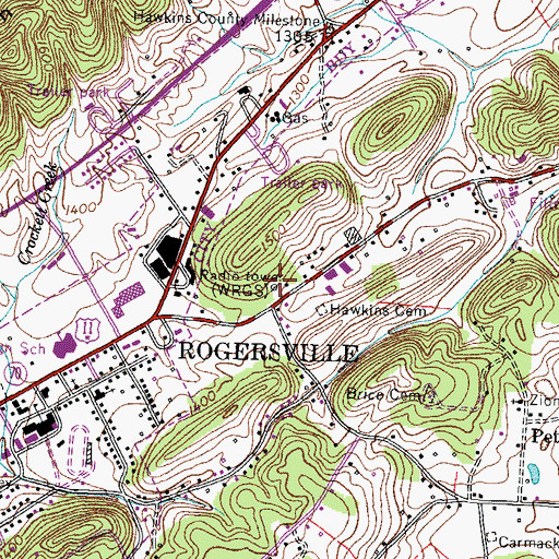 Topographic Map of WRGS-AM (Rogersville), TN