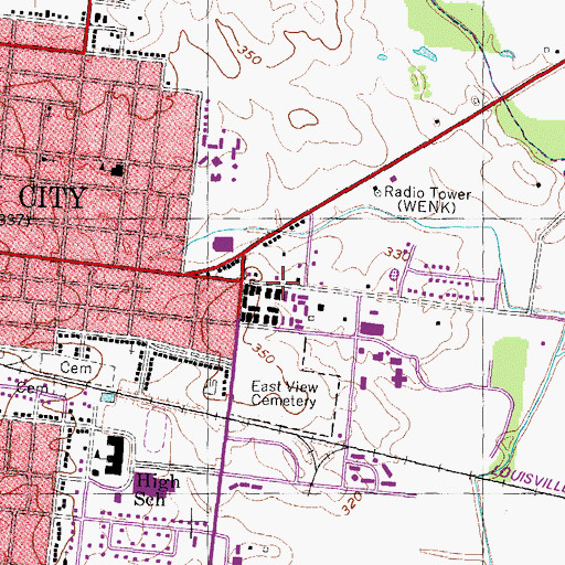 Topographic Map of WENK-AM (Union City), TN