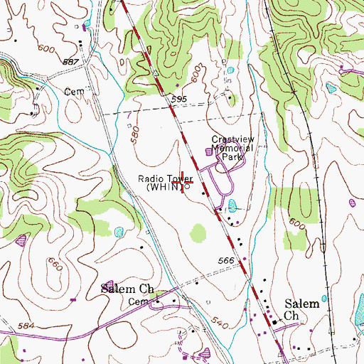 Topographic Map of WHIN-AM (Gallatin), TN