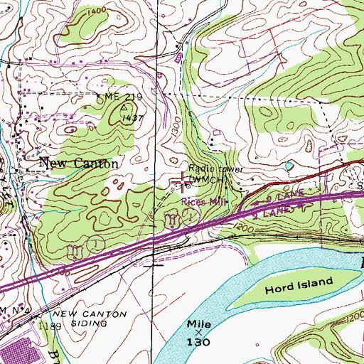 Topographic Map of WMCH-AM (Church Hill), TN