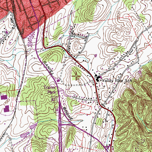 Topographic Map of WBCV-AM (Bristol), TN