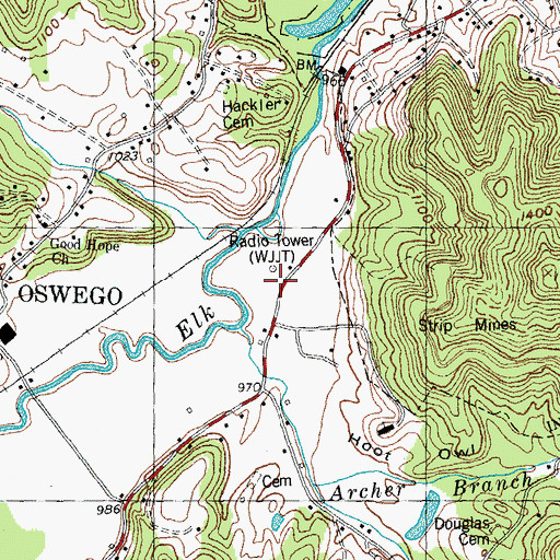 Topographic Map of WJJT-AM (Jellico), TN