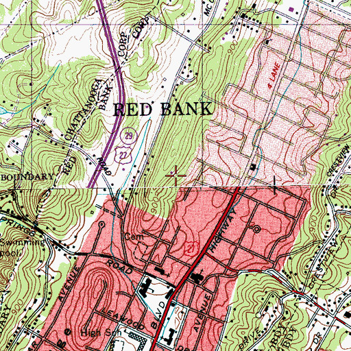 Topographic Map of WJTT-FM (Red Bank), TN