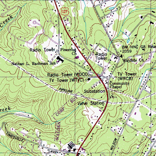Topographic Map of WDOD-FM (Chattanooga), TN