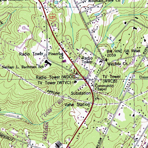 Topographic Map of WSKZ-FM (Chattanooga), TN