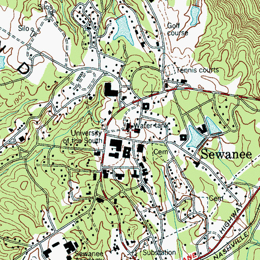 Topographic Map of WUTS-FM (Sewanee), TN