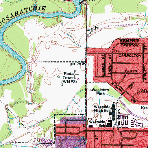 Topographic Map of WHRK-FM (Memphis), TN