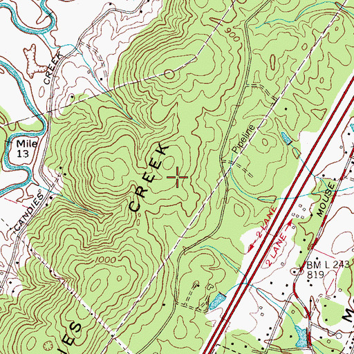 Topographic Map of WQNE-FM (Cleveland), TN