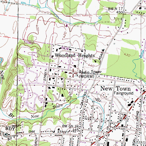 Topographic Map of WORM-FM (Savannah), TN