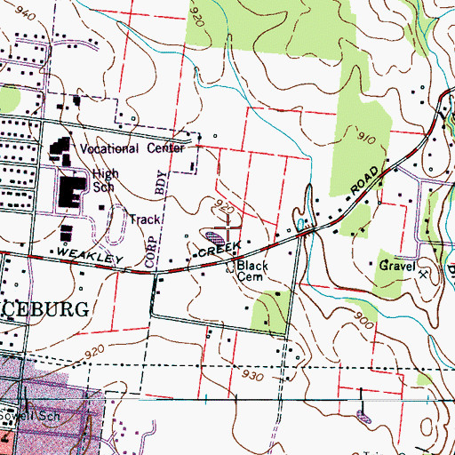 Topographic Map of WDXE-FM (Lawrenceburg), TN