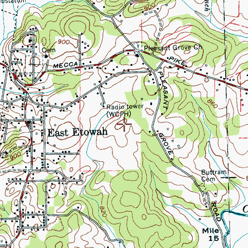 Topographic Map of WMCC-FM (Etowah), TN
