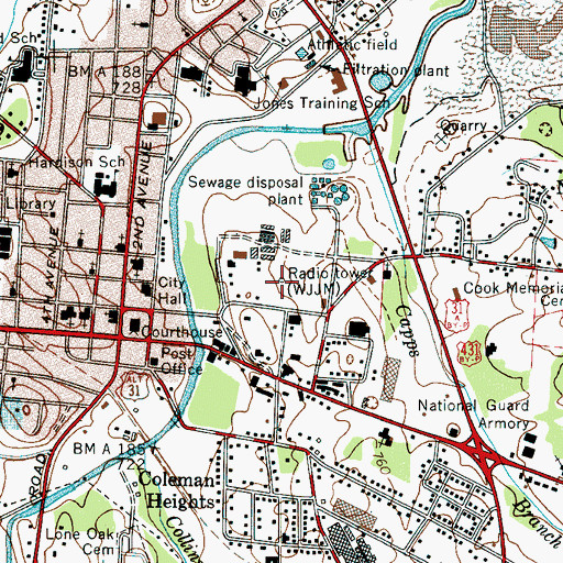 Topographic Map of WJJM-FM (Lewisburg), TN