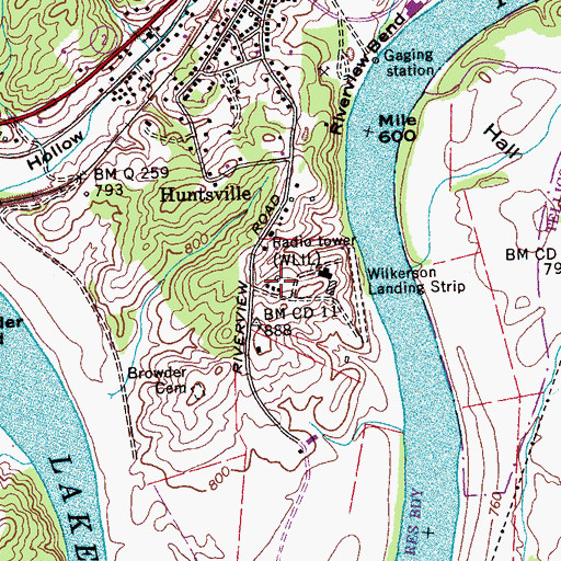 Topographic Map of WLIL-FM (Lenoir City), TN